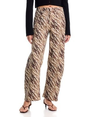 Aqua High Rise Zebra Print Wide Leg Jeans in Chocolate - Exclusive