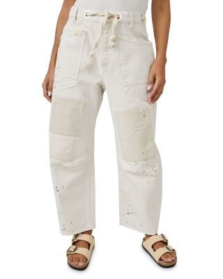 Free People We The Free Moxie Low Slung Pull On Drawstring Barrel Jeans