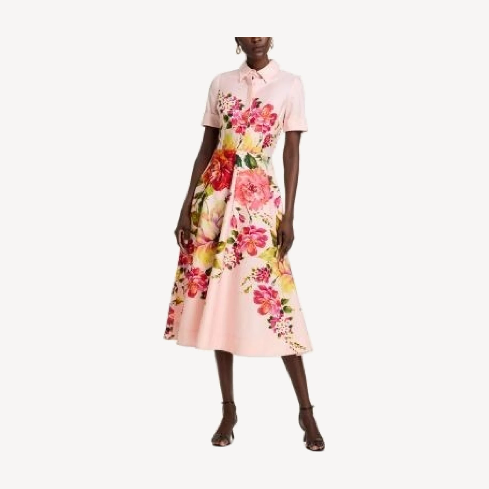 Teri Jon by Rickie Freeman Bold Floral Print Shirt Midi Dress