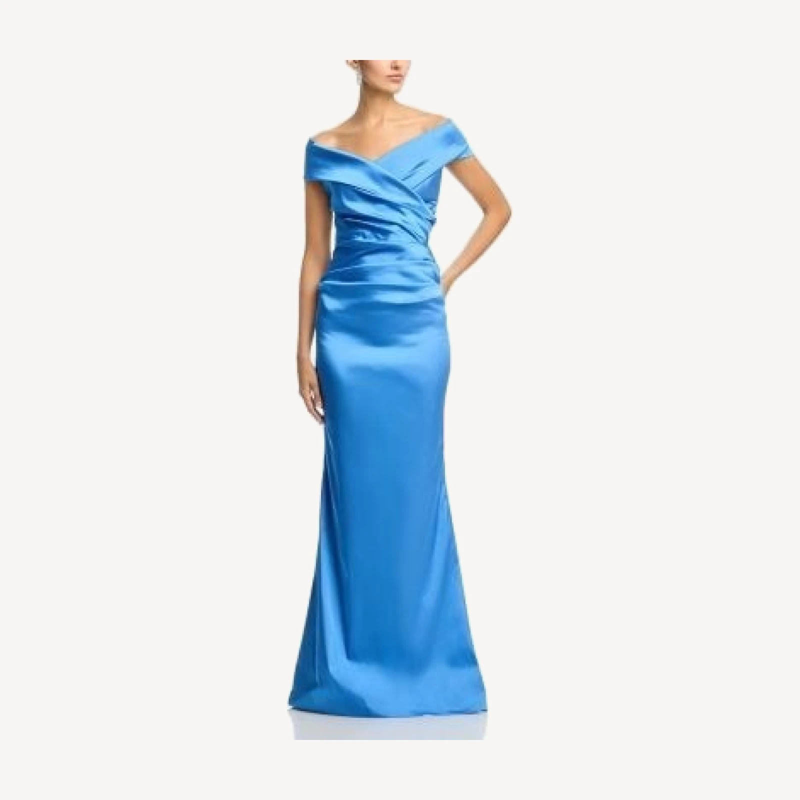 Teri Jon by Rickie Freeman Satin Stretch Off The Shoulder Gown