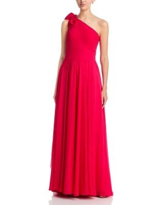Teri Jon by Rickie Freeman Pleat Chiffon Flower Trim Gown