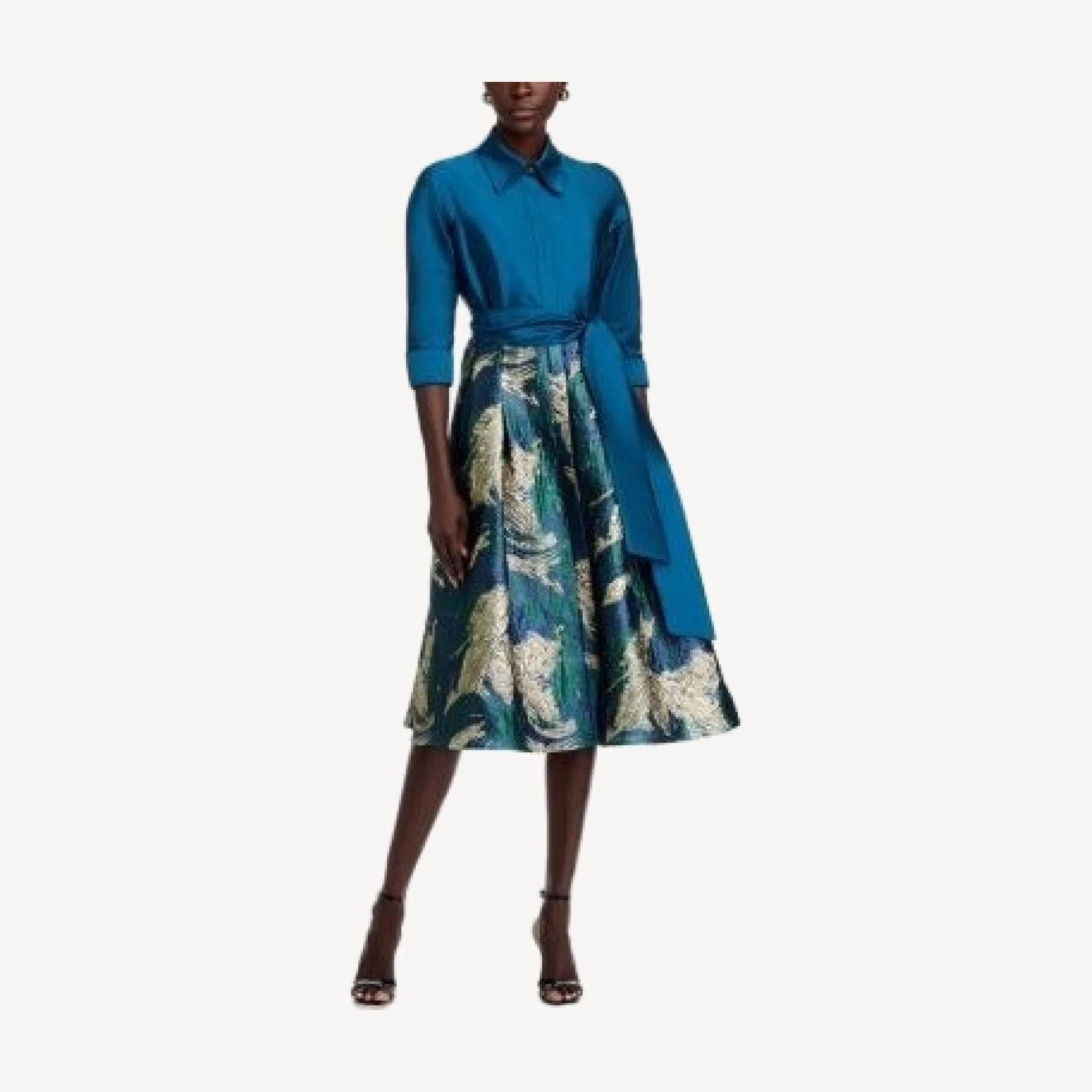 Teri Jon by Rickie Freeman Taffeta Jacquard Shirt Dress