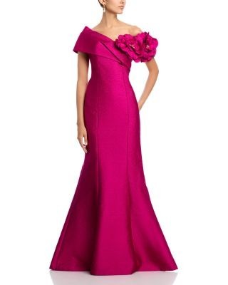 Teri Jon by Rickie Freeman Pebble Jacquard 3D Flower Gown