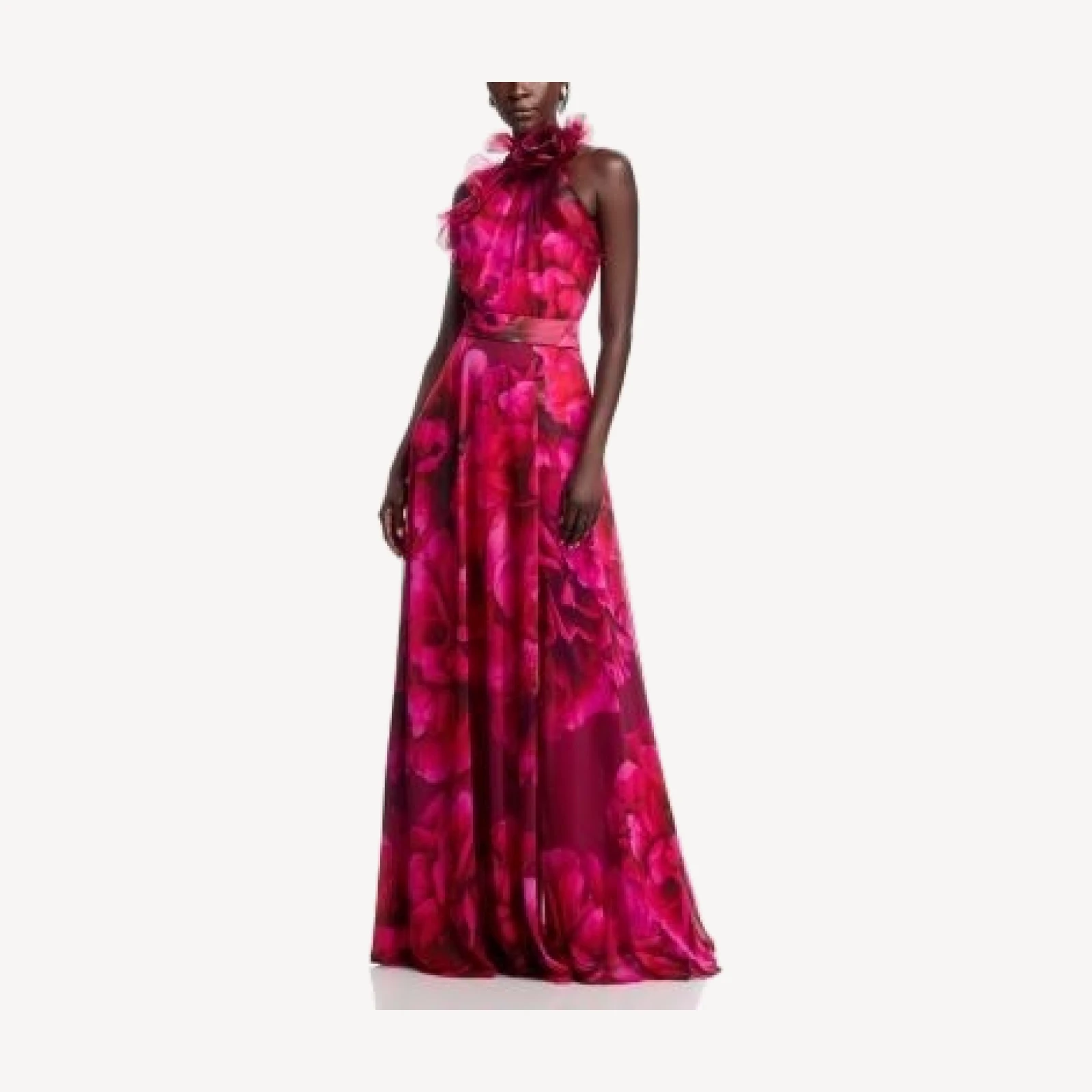 Teri Jon by Rickie Freeman Floral Organza Halter Gown