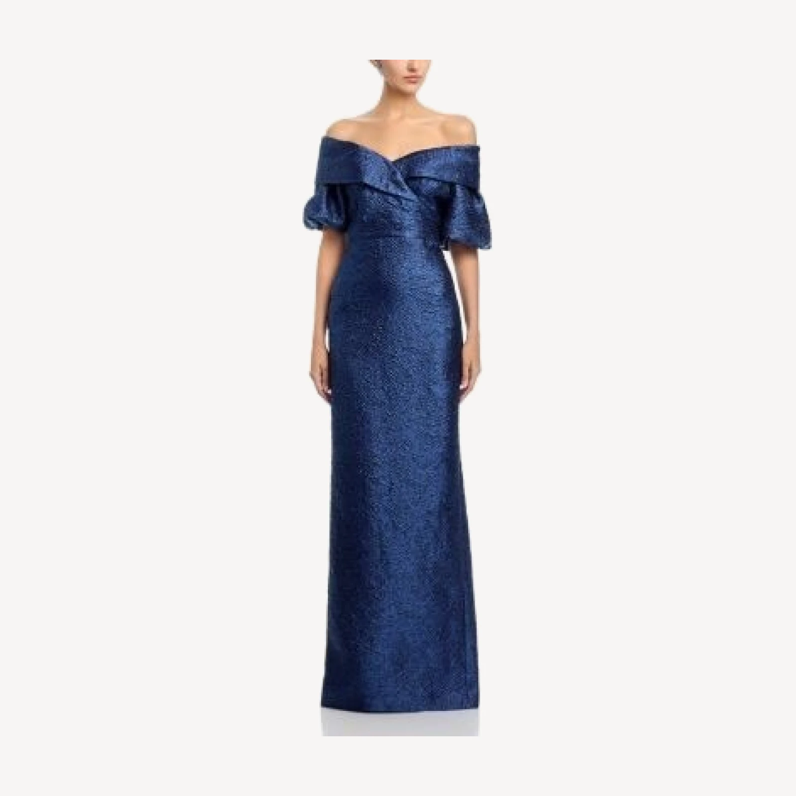 Teri Jon by Rickie Freeman Metallic Jacquard Puff Sleeve Gown