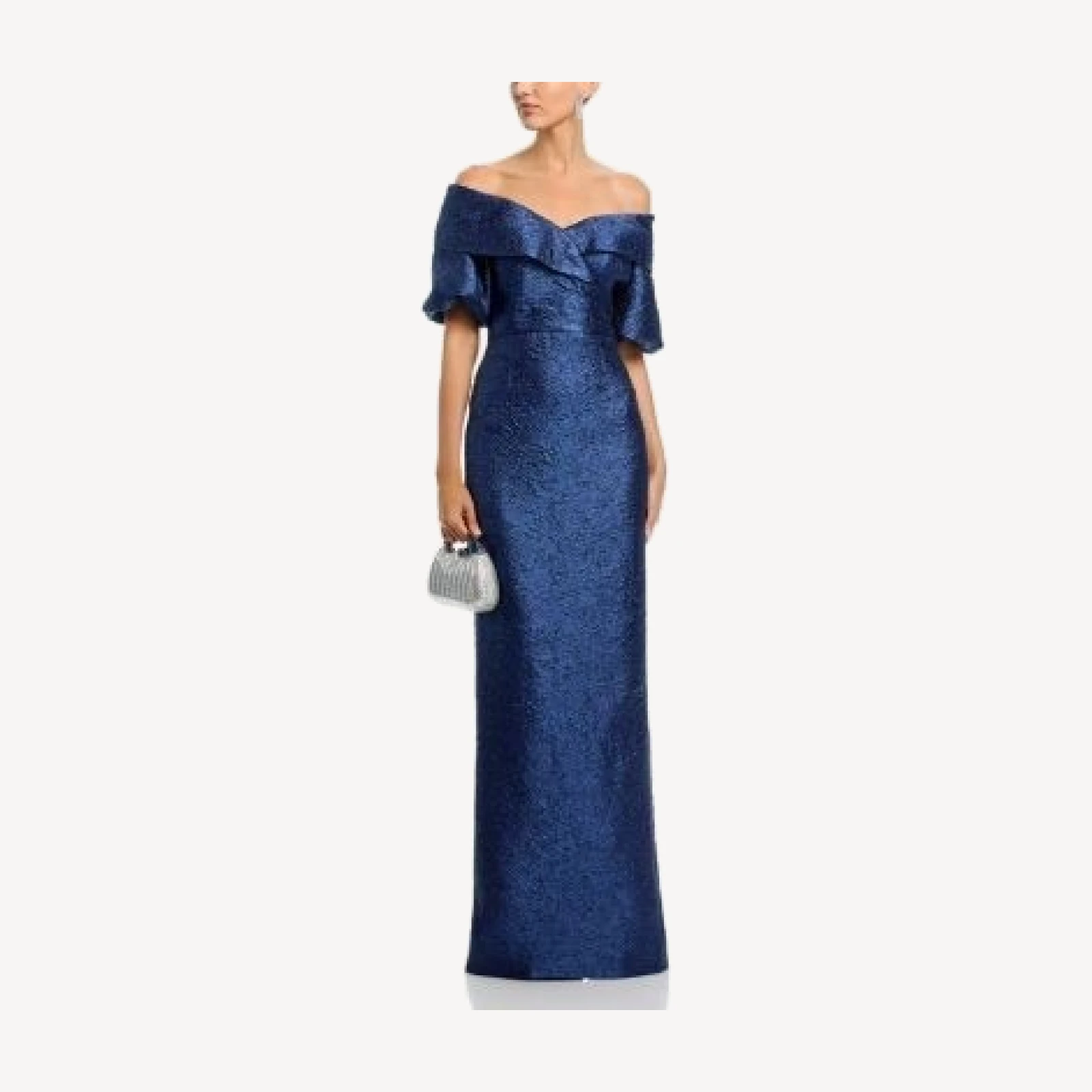 Teri Jon by Rickie Freeman Metallic Jacquard Puff Sleeve Gown