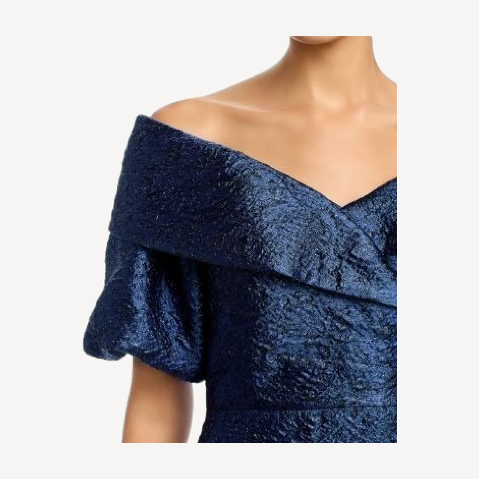 Teri Jon by Rickie Freeman Metallic Jacquard Puff Sleeve Gown