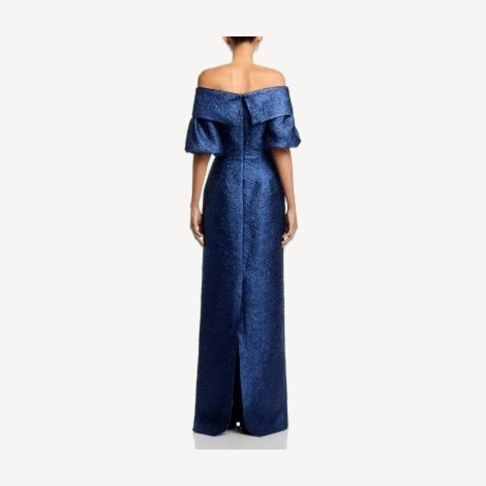 Teri Jon by Rickie Freeman Metallic Jacquard Puff Sleeve Gown