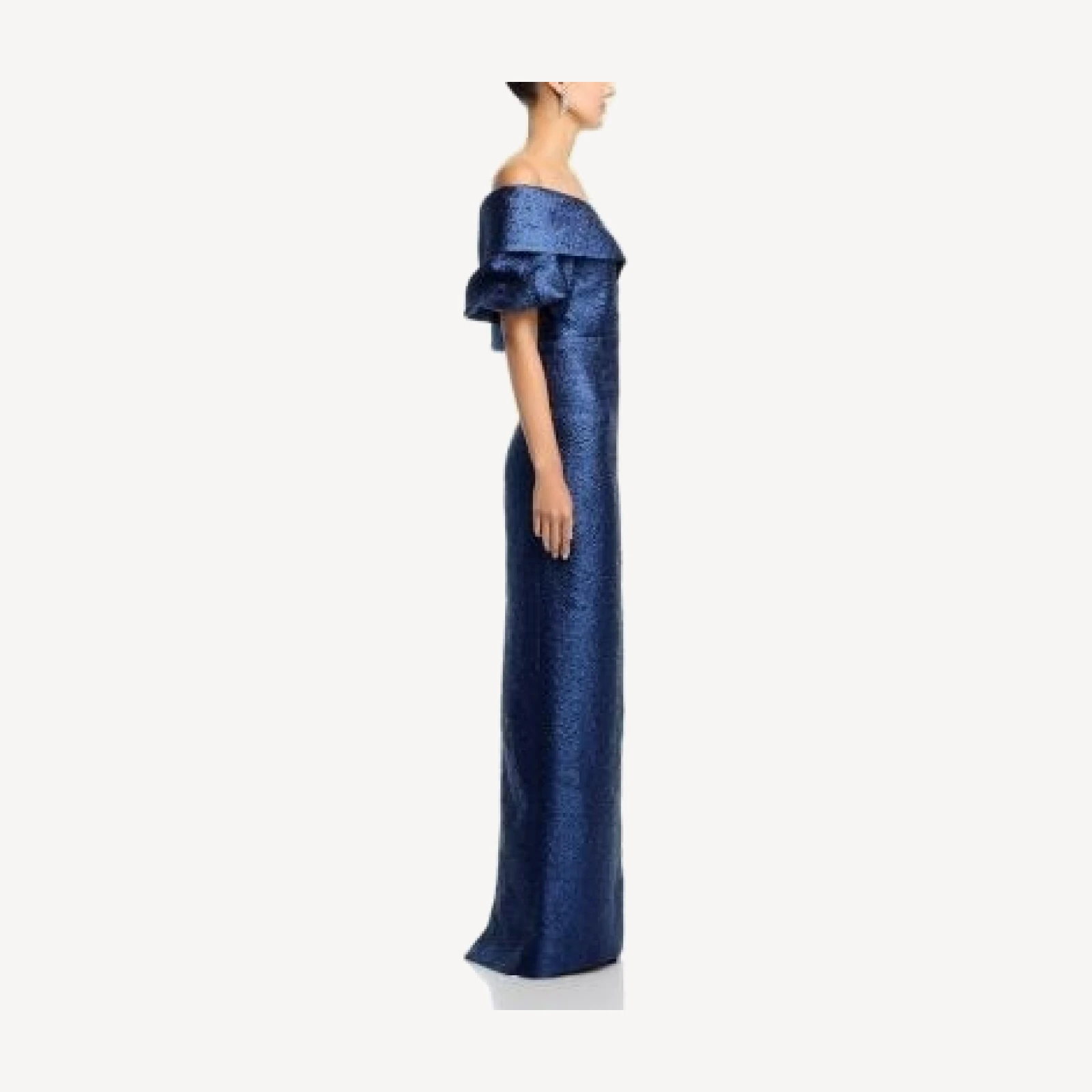 Teri Jon by Rickie Freeman Metallic Jacquard Puff Sleeve Gown