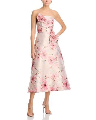 Teri Jon by Rickie Freeman Strapless Gazar 3D Floral Dress