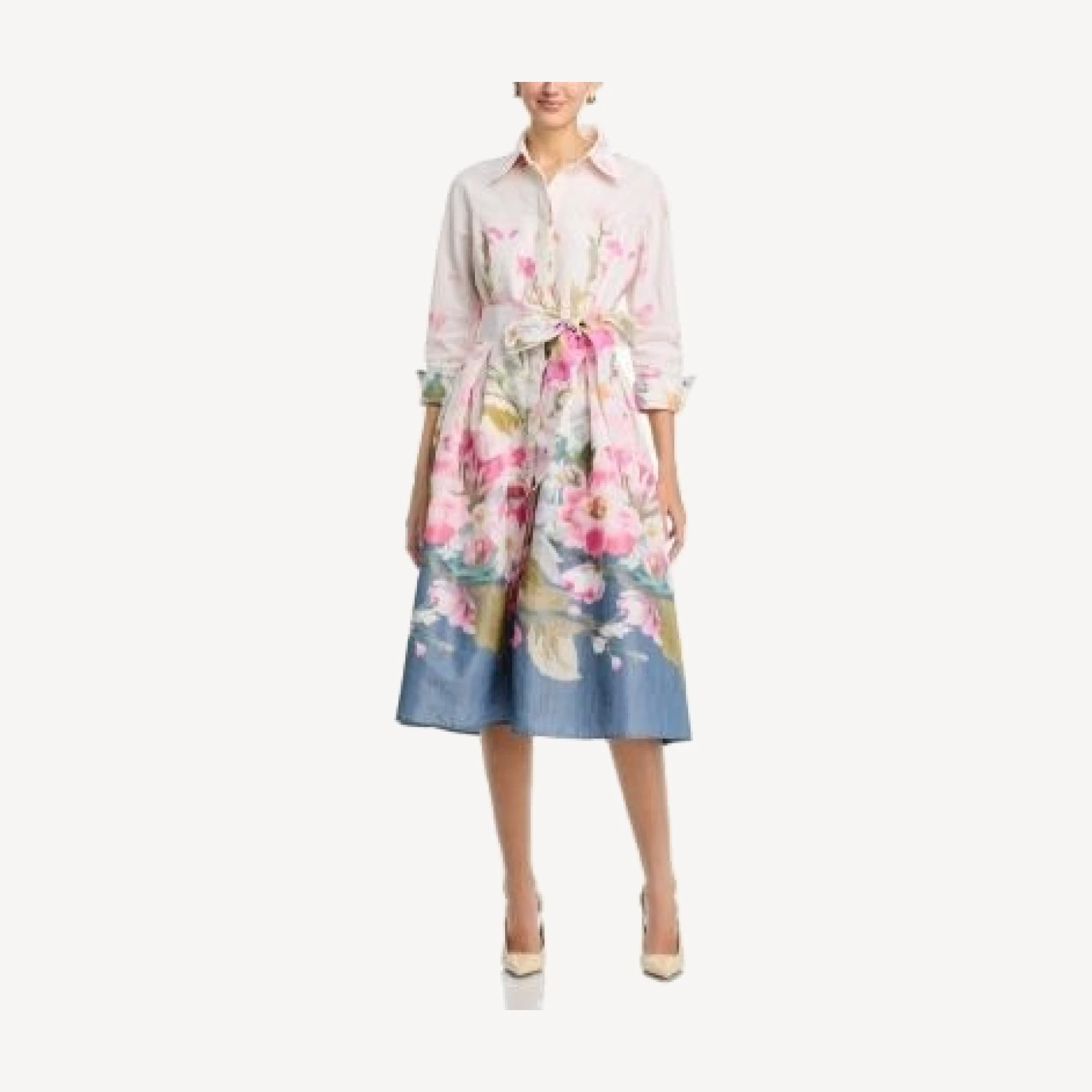 Teri Jon by Rickie Freeman Taffeta Digital Floral Shirtdress