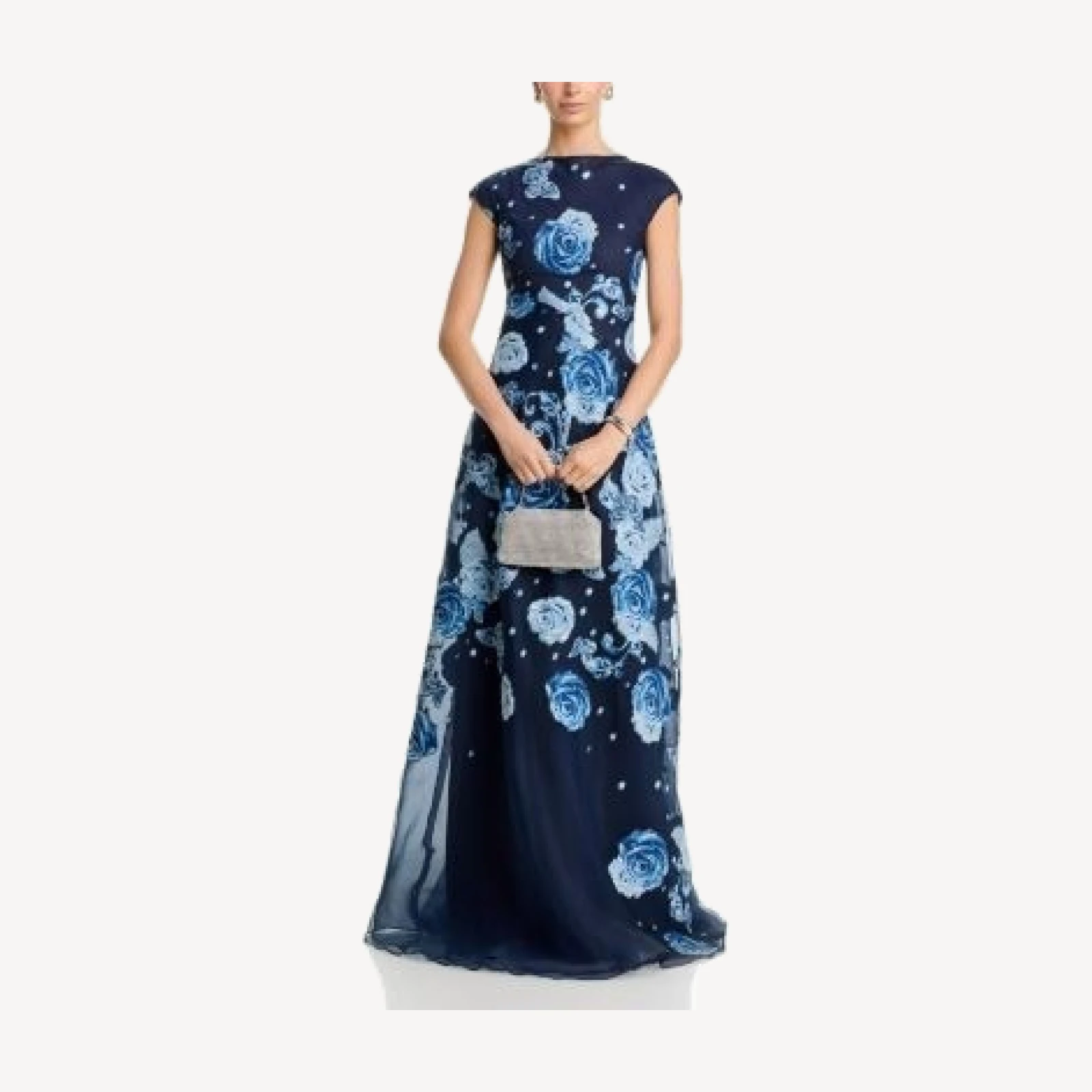 Teri Jon by Rickie Freeman Organza Jacquard Diagonal Seam Gown