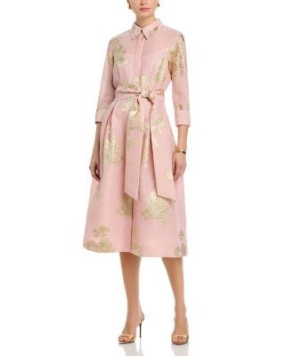 Teri Jon by Rickie Freeman Metallic Floral Jacquard Shirt Dress