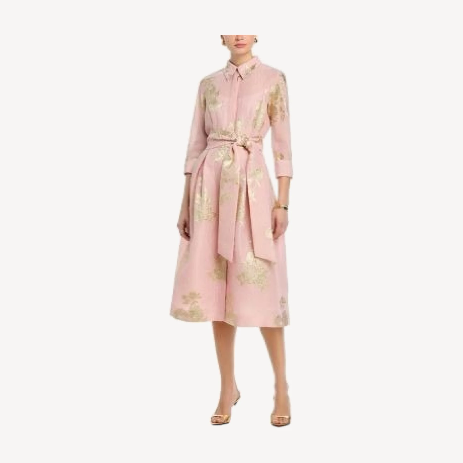 Teri Jon by Rickie Freeman Metallic Floral Jacquard Shirt Dress