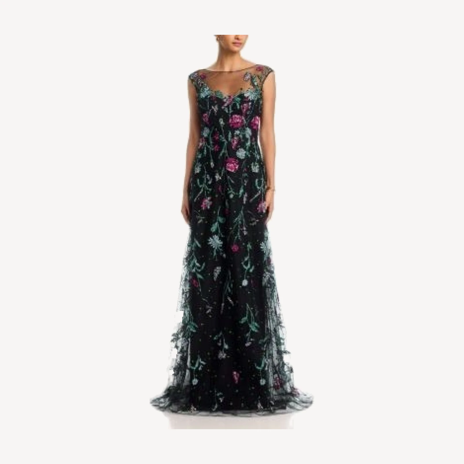 Teri Jon by Rickie Freeman Embroidered Tulle Cap Sleeve Fit And Flare Gown