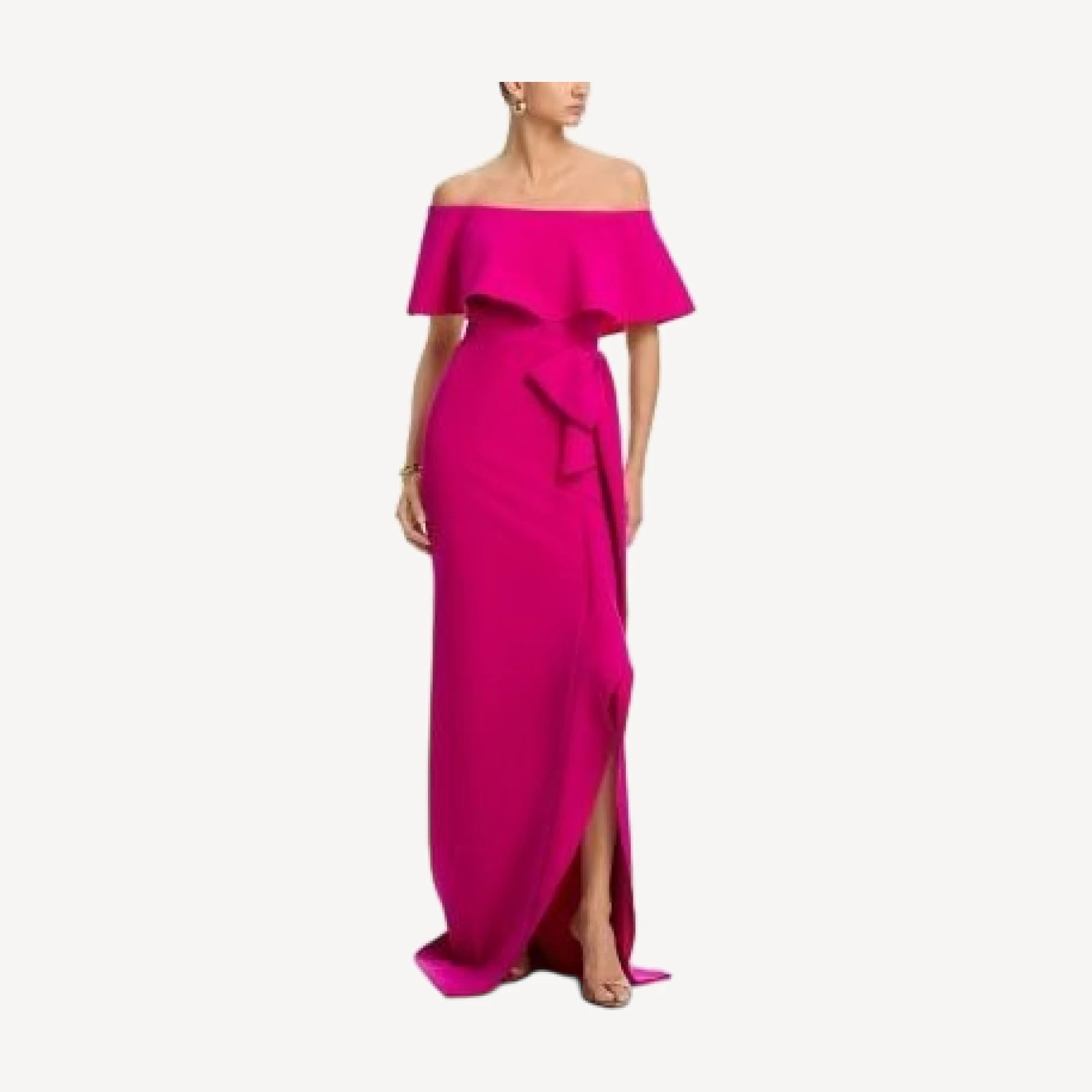 Teri Jon by Rickie Freeman Crepe Off-the-Shoulder Gown