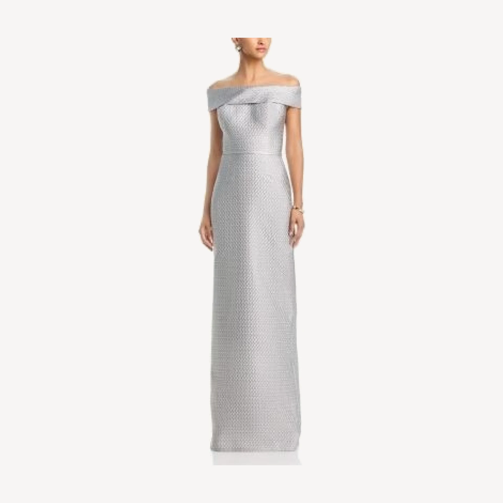 Teri Jon by Rickie Freeman Basket Weave Jacquard Off-the-Shoulder Gown
