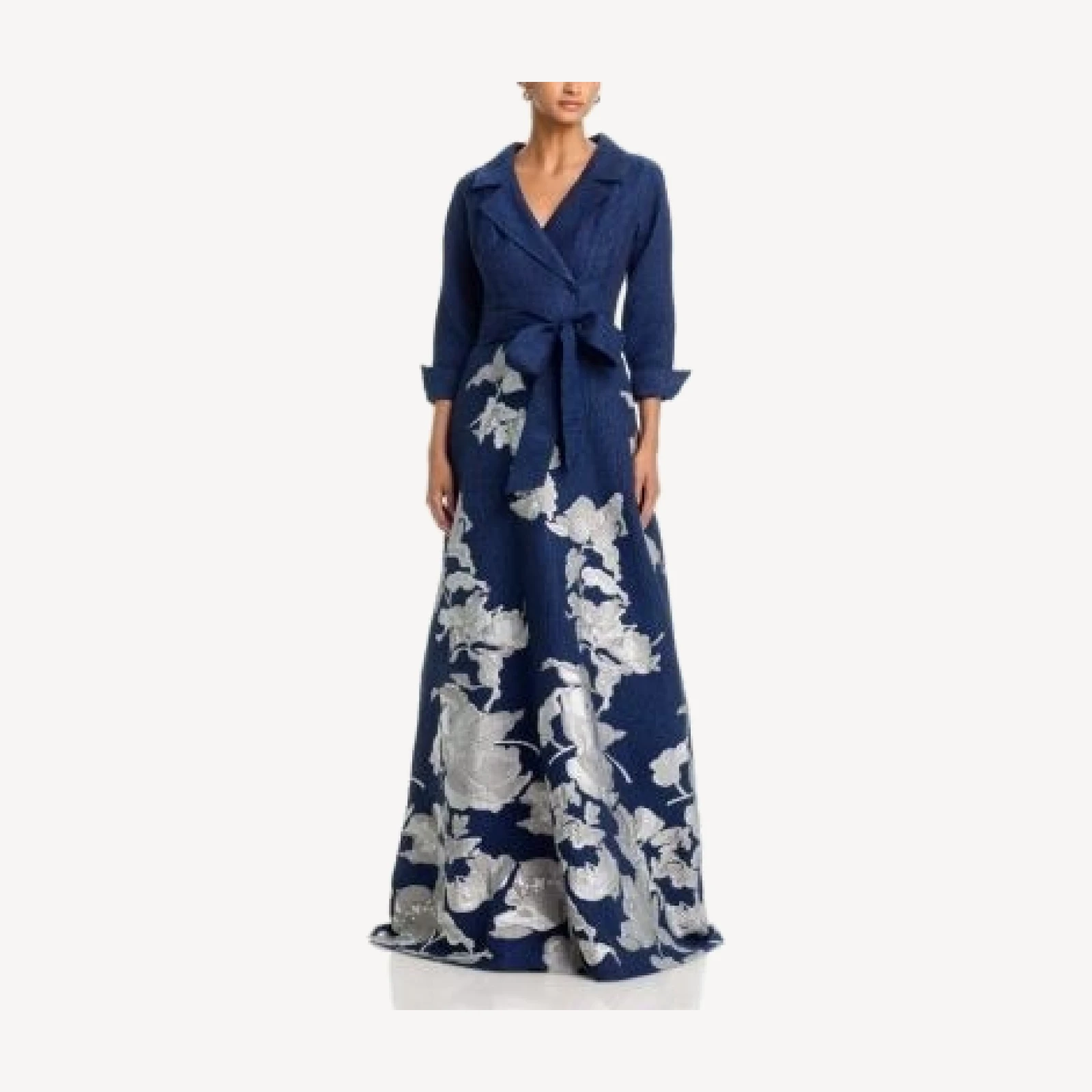 Teri Jon by Rickie Freeman Textured Metallic Jacquard Gown