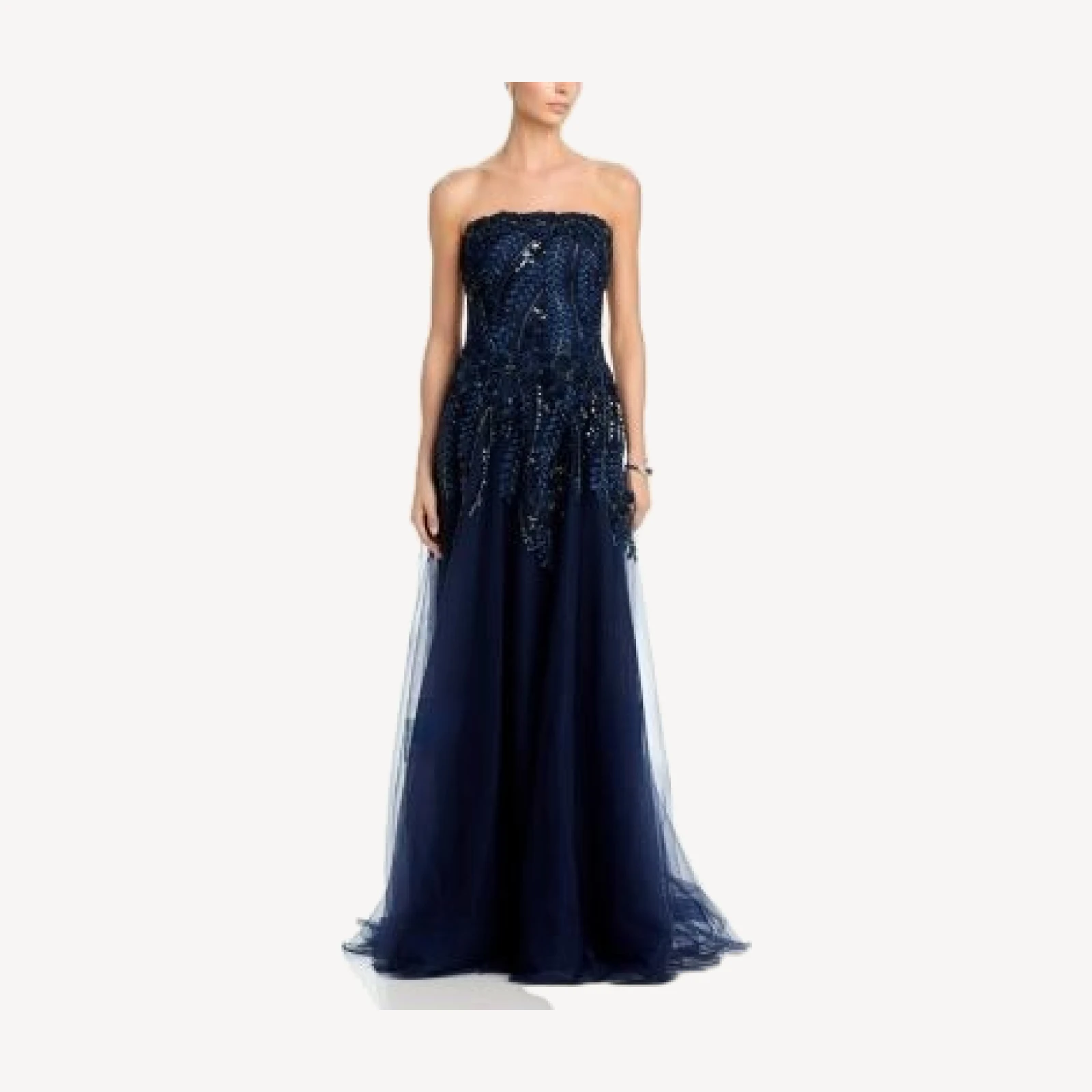 Teri Jon by Rickie Freeman Embellished Tulle Strapless Gown