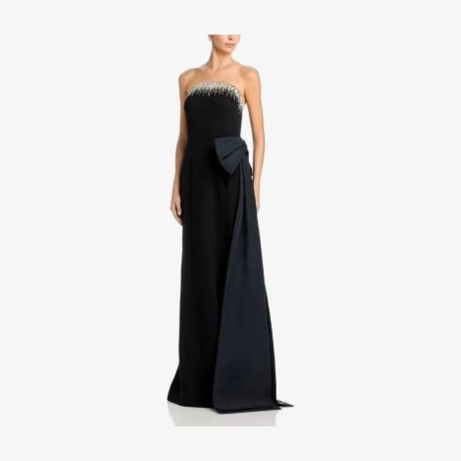 Teri Jon by Rickie Freeman Beaded Crepe Side Bow Strapless Gown