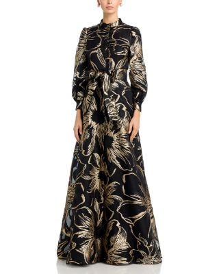 Teri Jon by Rickie Freeman Organza Band Collar Shirtwaist Gown