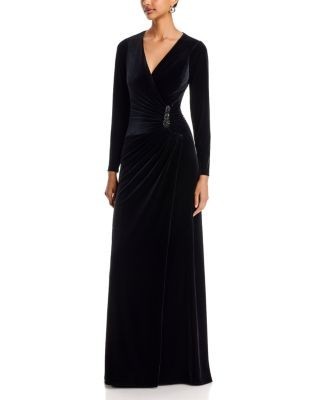 Teri Jon by Rickie Freeman Velvet Beaded Trim Gown