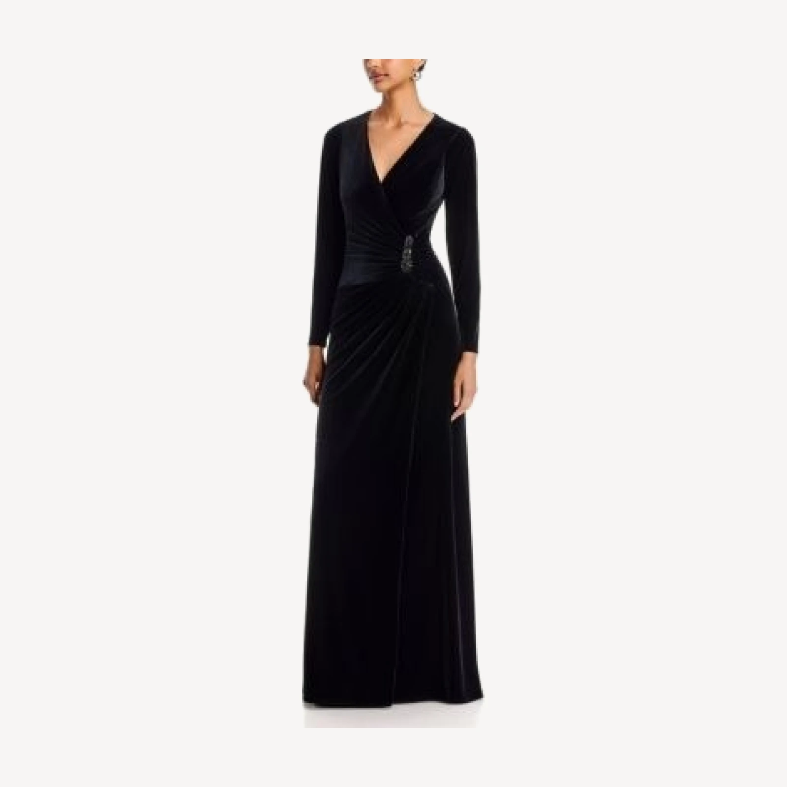 Teri Jon by Rickie Freeman Velvet Beaded Trim Gown