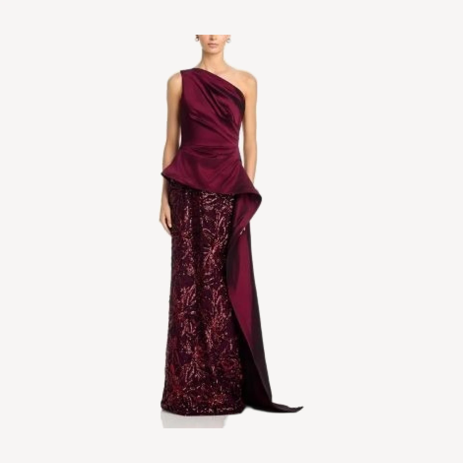 Teri Jon by Rickie Freeman Taffeta Sequin One Shoulder Gown