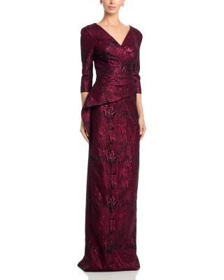 Teri Jon by Rickie Freeman Metallic Jacquard Peplum Gown