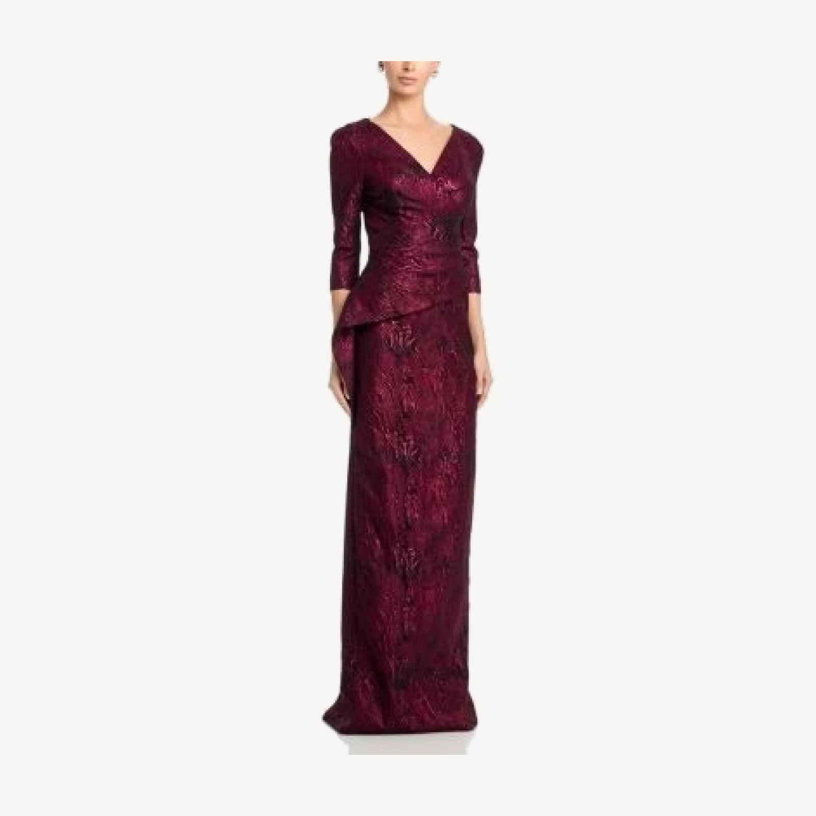 Teri Jon by Rickie Freeman Metallic Jacquard Peplum Gown