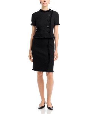 Teri Jon by Rickie Freeman Tweed Fringe Trim Dress