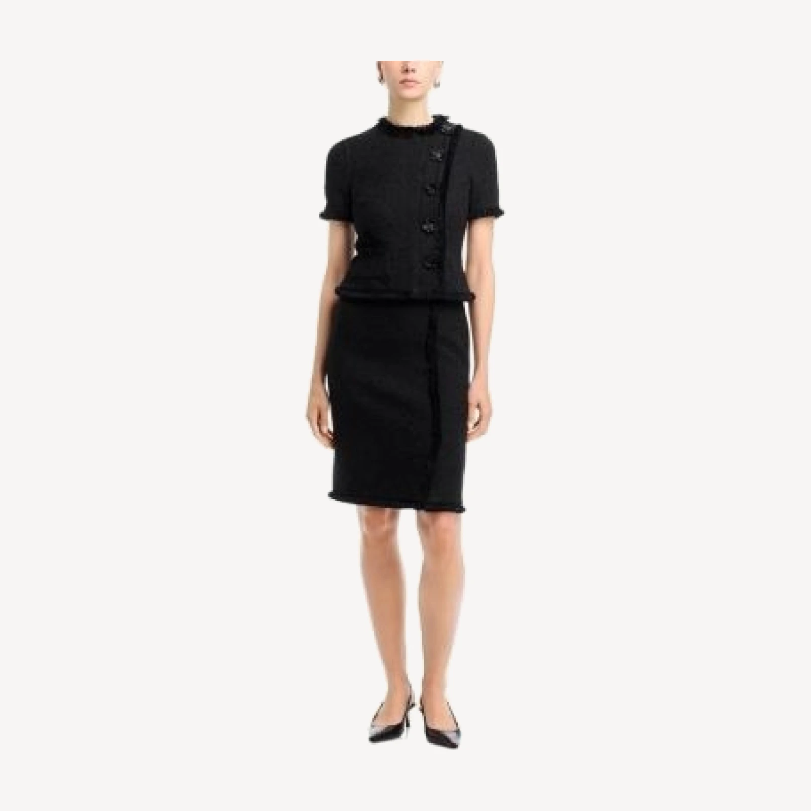 Teri Jon by Rickie Freeman Tweed Fringe Trim Dress