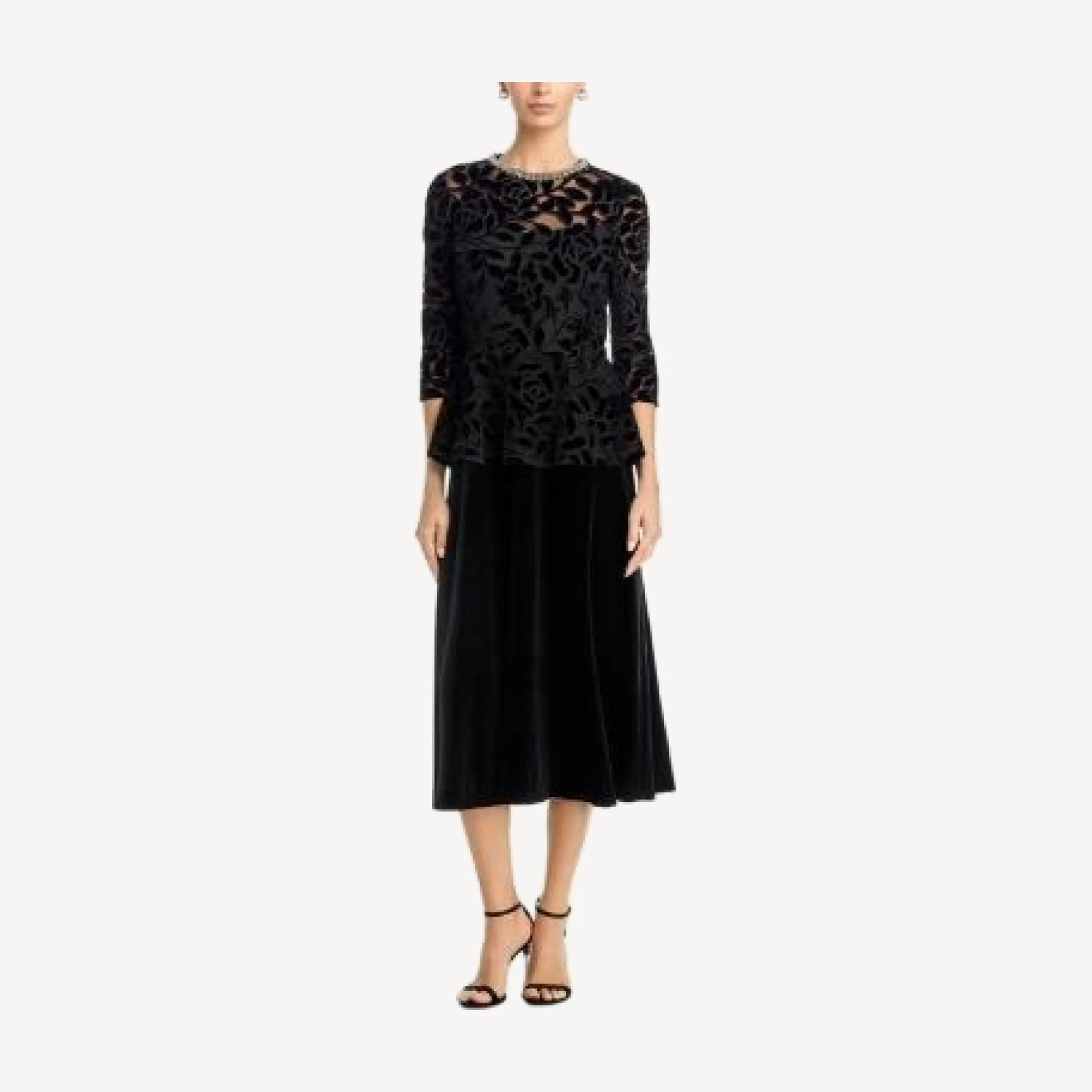 Teri Jon by Rickie Freeman Velvet Burnout Peplum Dress