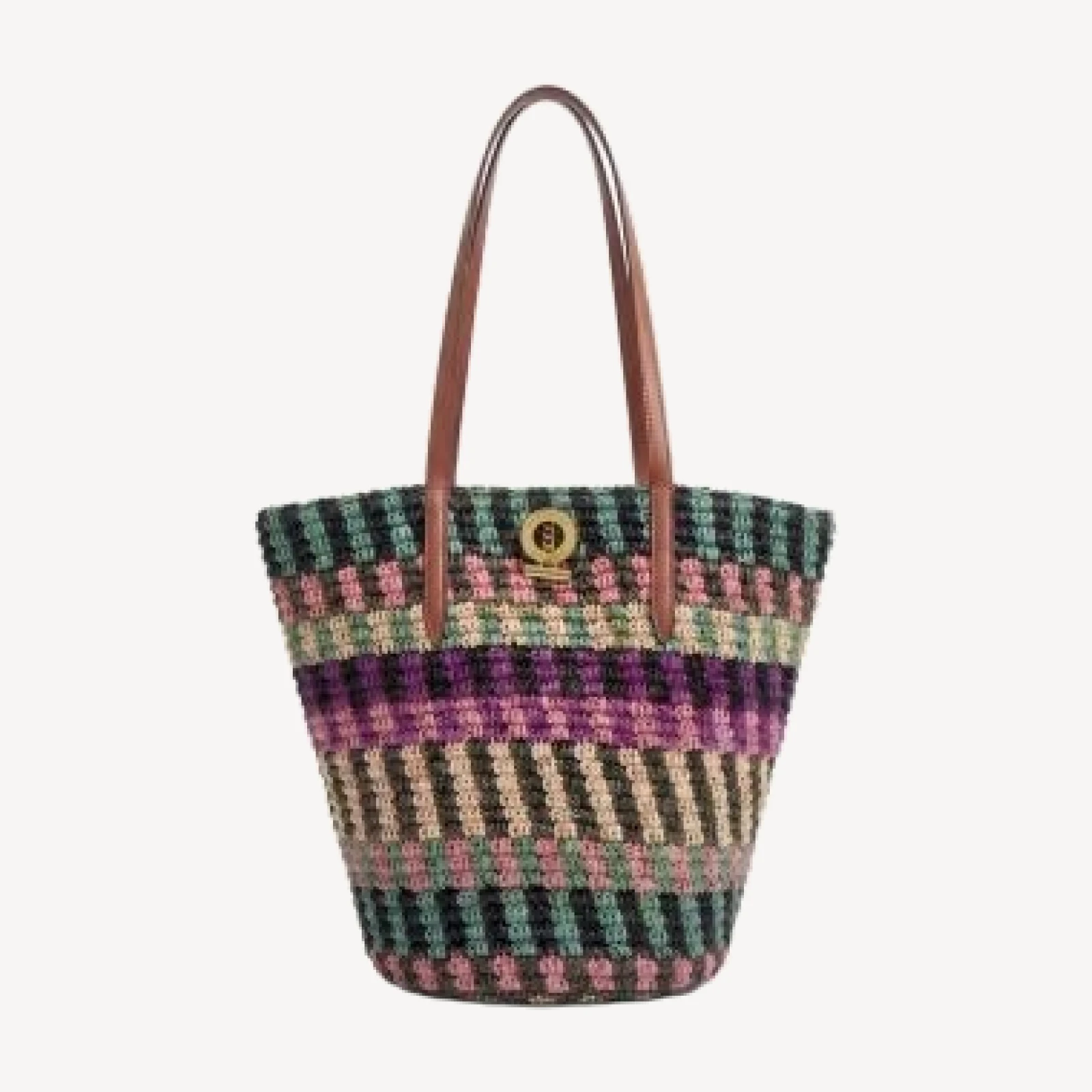 Veronica Beard Medium Striped Raffia Tote Bag