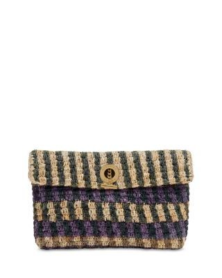 Veronica Beard Anchor Medium Striped Raffia Clutch