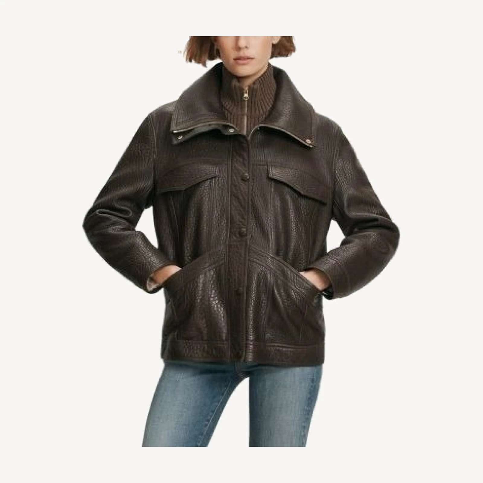 Veronica Beard Silversmith Leather Dickey Jacket