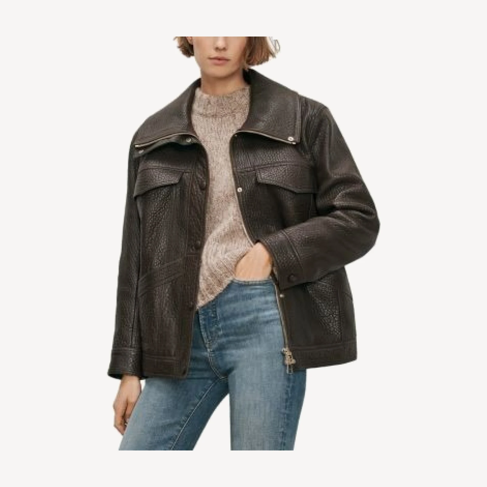 Veronica Beard Silversmith Leather Dickey Jacket