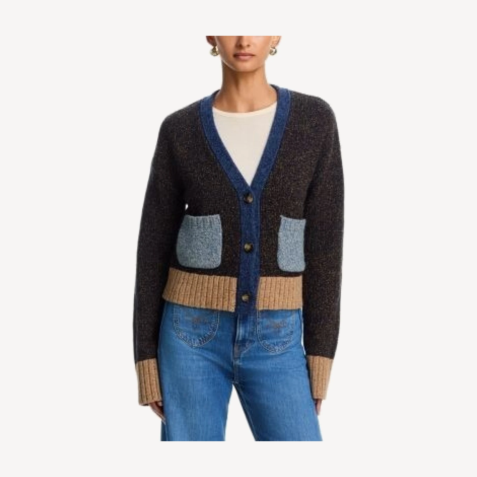 Veronica Beard Josiane Wool Blend Colorblocked Cardigan