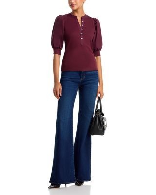 Veronica Beard Coralee Henley Cotton Stretch Top