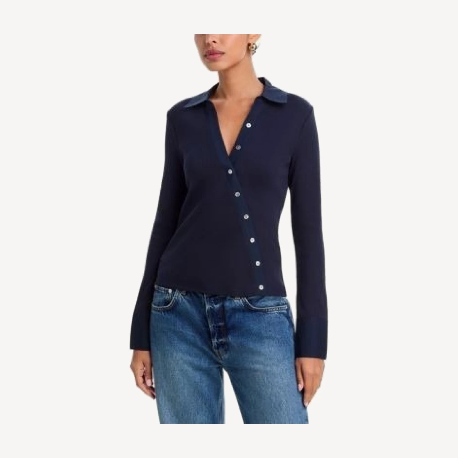 Veronica Beard Brenner Cotton Blend Asymmetric Button Tee