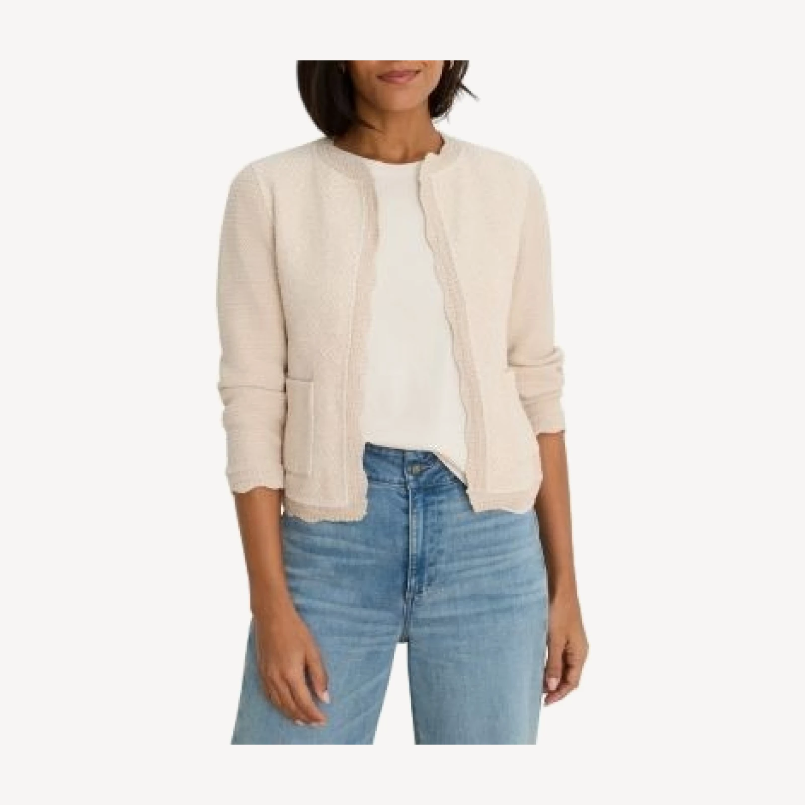 Nic+Zoe Scalloped Trim Weave Mix Knit Jacket