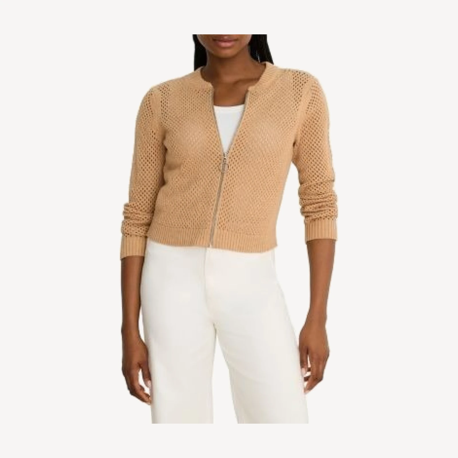 Nic+Zoe Zip Front Mesh Cardigan Sweater