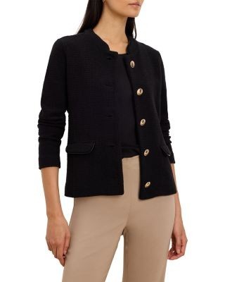 Nic+Zoe Trimmed Weave Mixed Knit Jacket