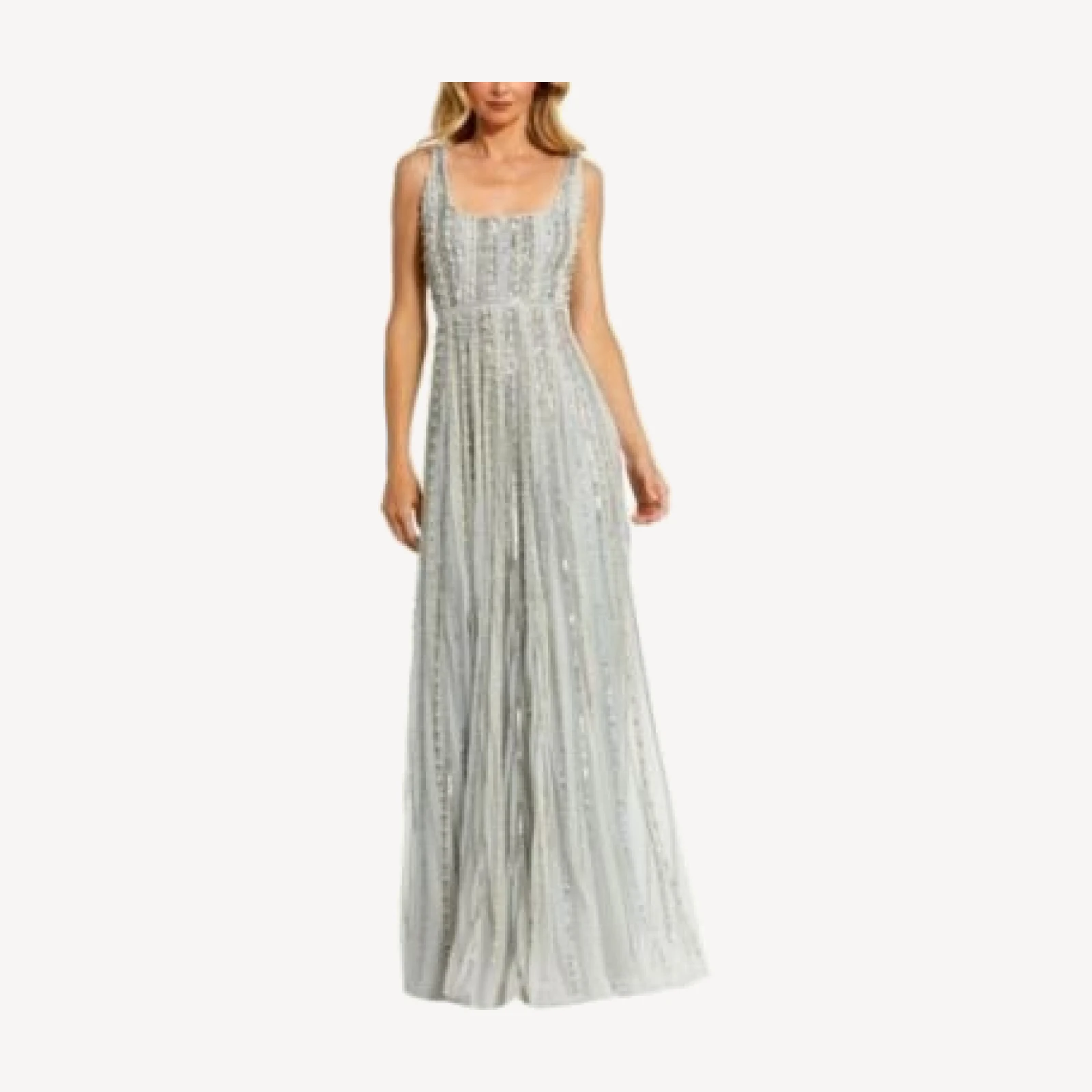 Mac Duggal Embellished A-Line Gown with Striped Details Dress