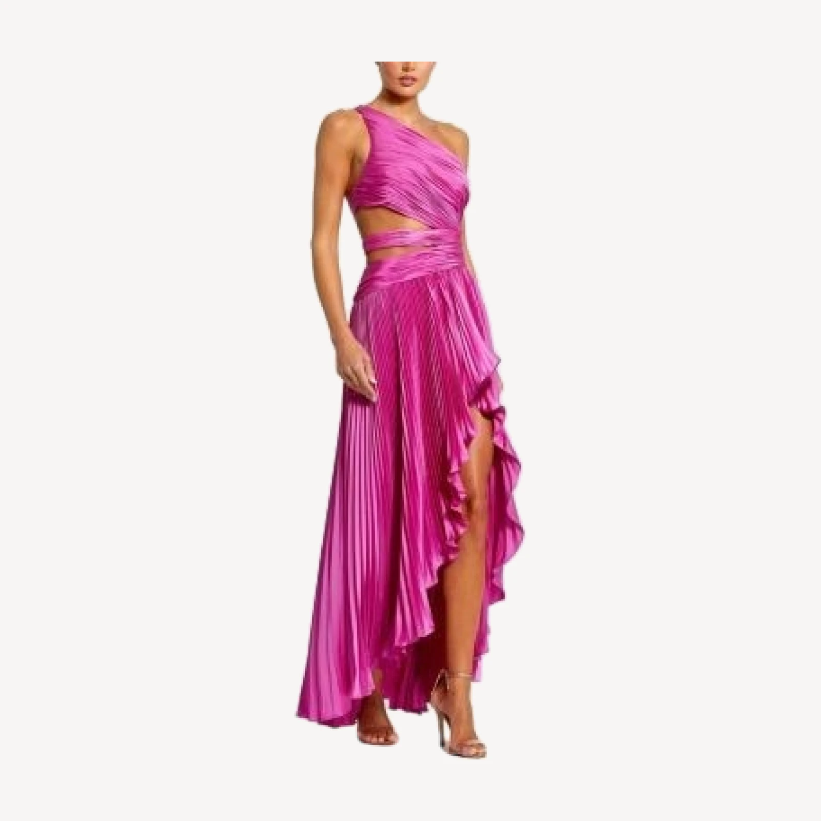 Mac Duggal One Shoulder Pleated Charmeuse Gown with Slit
