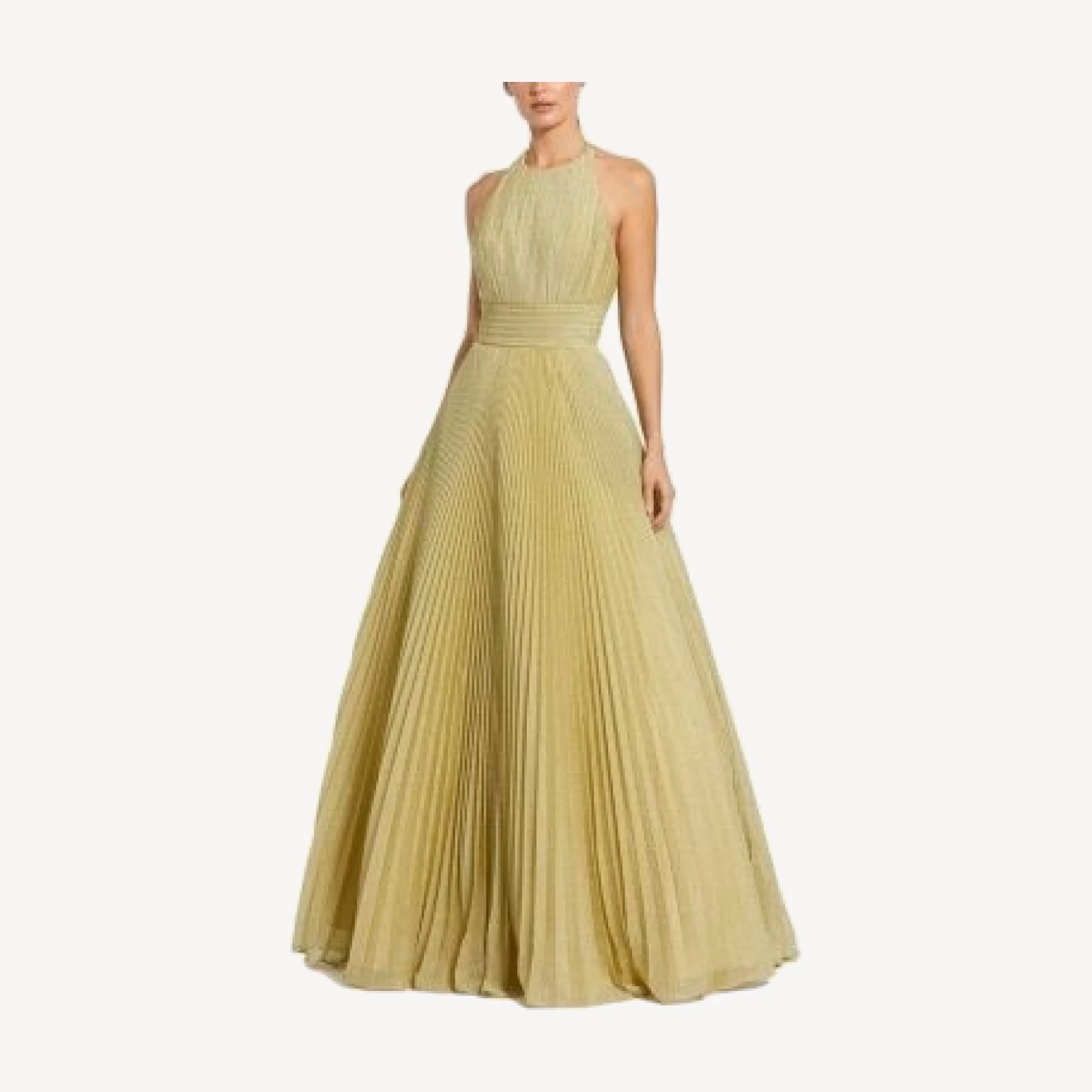 Mac Duggal Shimmering Pleated Georgette High Neck Gown