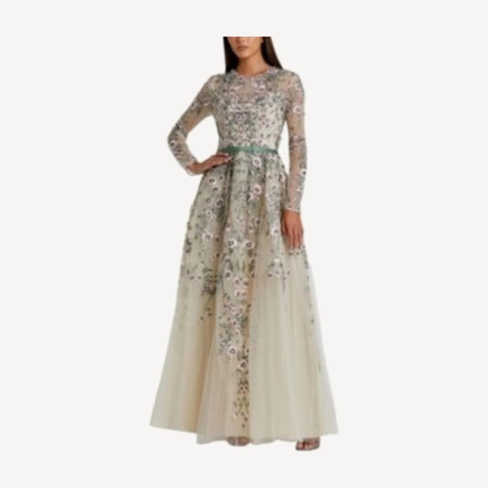 Mac Duggal Long Sleeve Embellished Gown