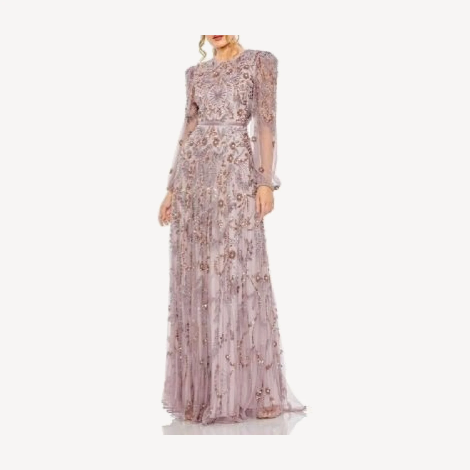 Mac Duggal Puff Sleeve Embellished A Line Gown
