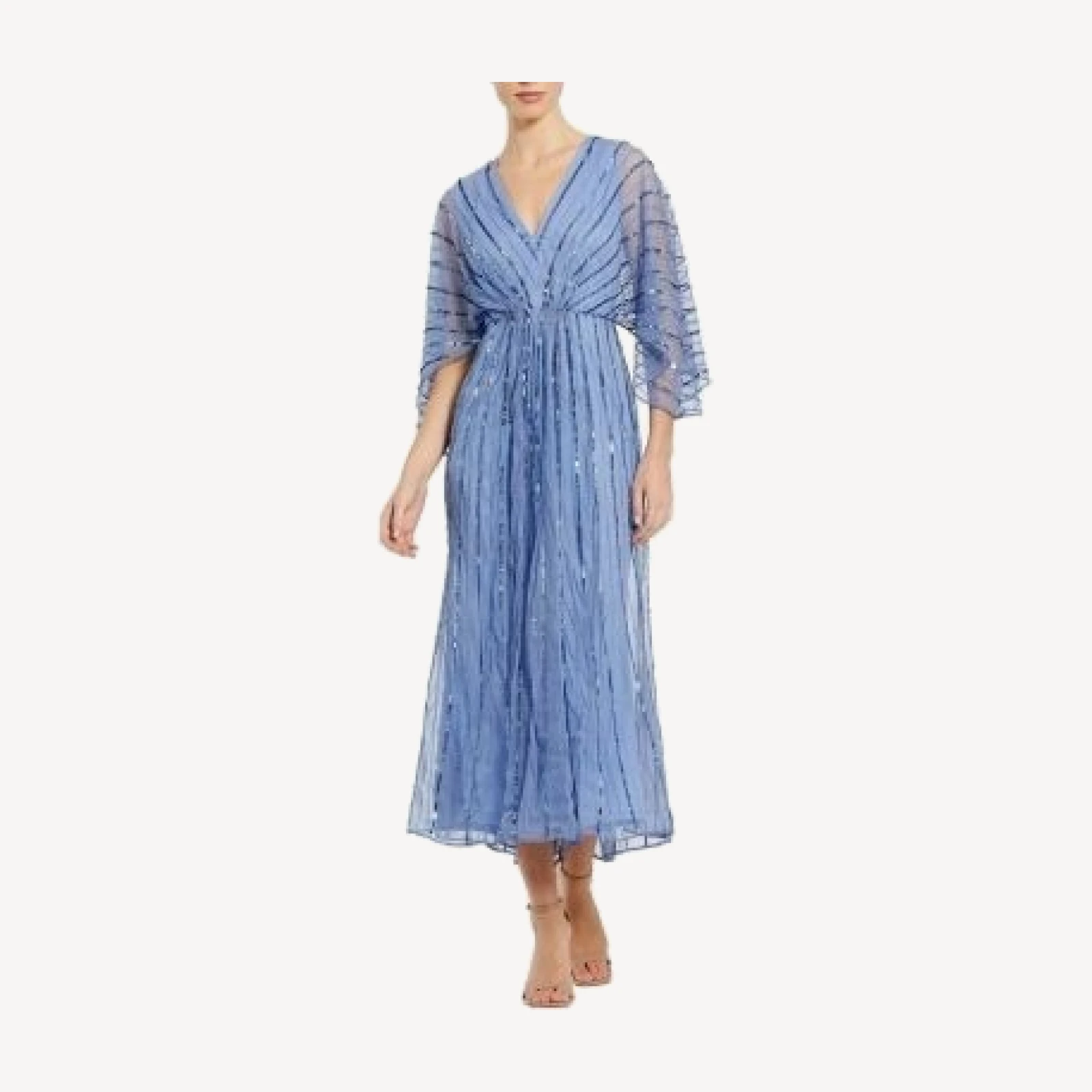 Mac Duggal Beaded Striping Kimono Sleeve V Neck Dress