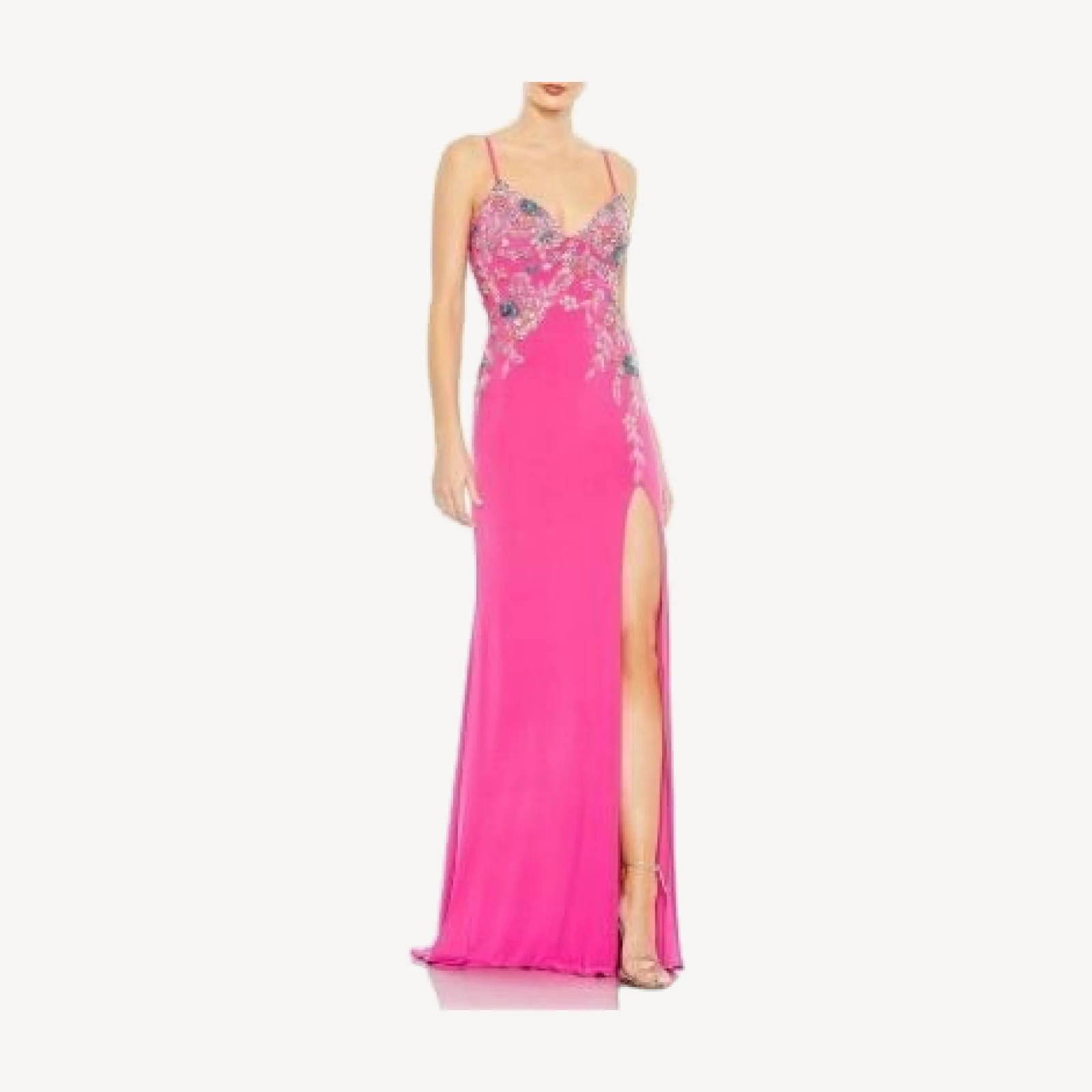 Mac Duggal Multi Color Beaded Floral Cami Gown